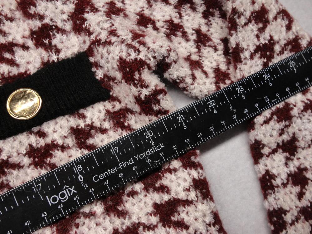 Maeve Anthropologie Sweater Cardigan Womens Medium Red Check Knit Gold Buttons - Picture 4 of 6
